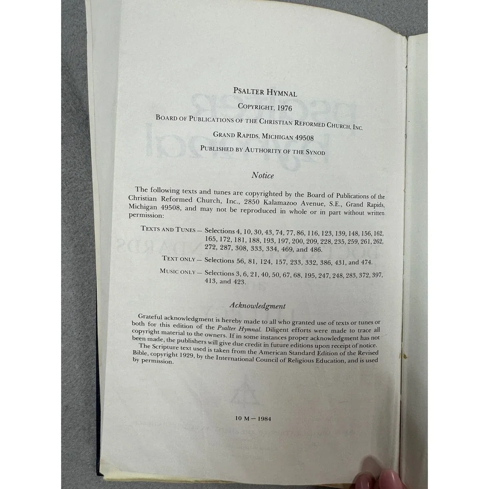 Vintage 1976 Psalter Hymnal Christian Reformed Church Doctrinal Standards Blue